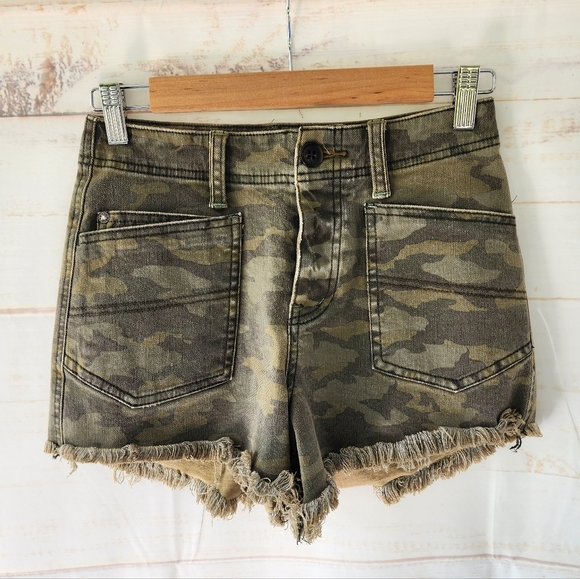 Free People Camo Denim Shorts - Picture 2 of 12